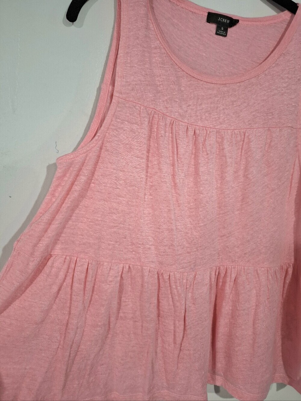 J.Crew 100% Linen Pink Tiered Peplum Tank Top Sleeveless Size S Summer - Picture 3 of 8